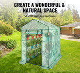 Walk-in Greenhouse 4.6x4.6x6.6ft with Shelves High Strength PE Cover Zipper Door Steel Frame Easy Assembly for Planting and Storage